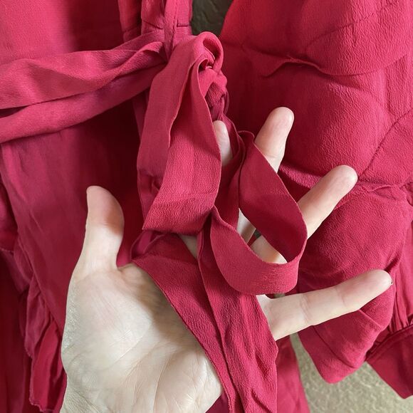 IRO Mini Dress Womens Small Red Long Sleeves Ruffle Silk Belted Romantic NWOT - Picture 4 of 13